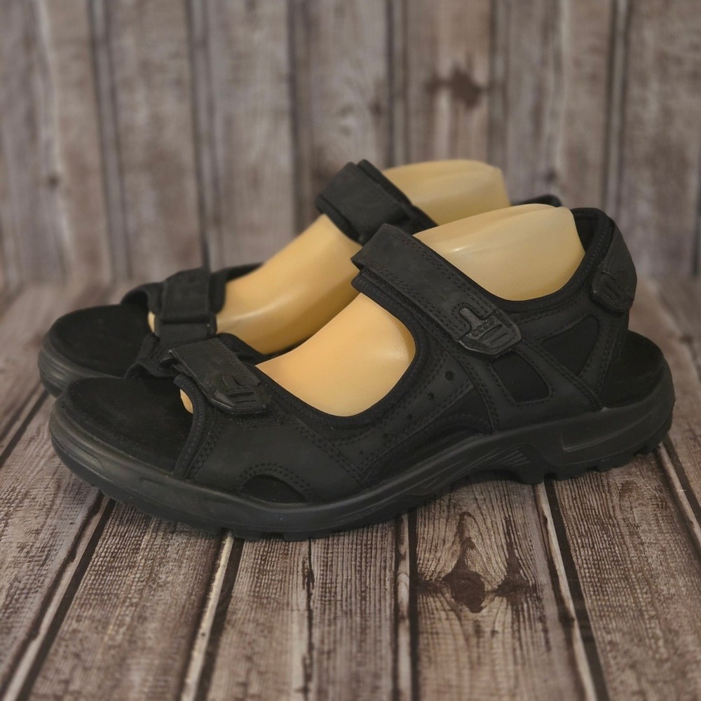 Sz 47/ 13-13.5 Mens ECCO Yucatan Black Leather Sport Hiking Sandals VGUC! - Picture 1 of 7